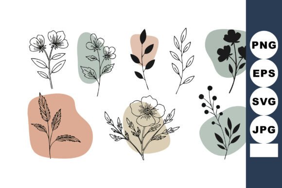 Abstract Floral Line Art with Pastel Col Graphics