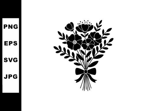 Black Floral Bouquet with Ribbon Vector Graphics for Illustrations
