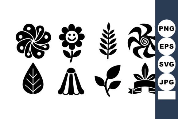 Black Floral Icons Set with Leaves and D Review