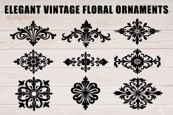Black Vintage Floral Ornament Set: Premium Graphics for Illustrations