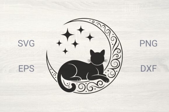 Cat Sleeping on Floral Moon SVG: Whimsical Graphics & Illustrations