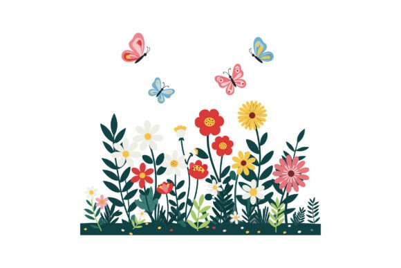 Colorful Floral Arrangement with Butterf: Graphics & Illustrations Review