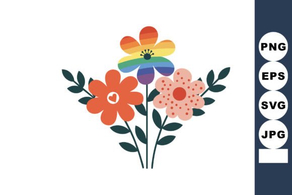 Colorful Floral Bouquet with Rainbow Flo Graphics and Illustrations