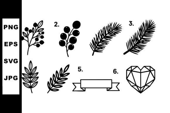 Decorative Floral and Pine Branch Vector Graphics for Editorial Use