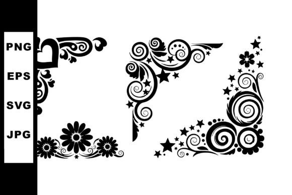 Decorative Floral and Swirl Corner Desig Graphics for Illustrations