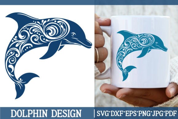 Dolphin Floral Silhouette SVG Cut File for Graphics and Illustrations