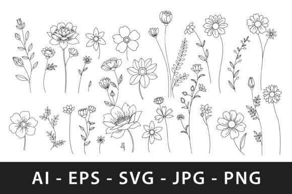 Elegant Floral Line Art: Premium Graphics & Illustrations for Branding