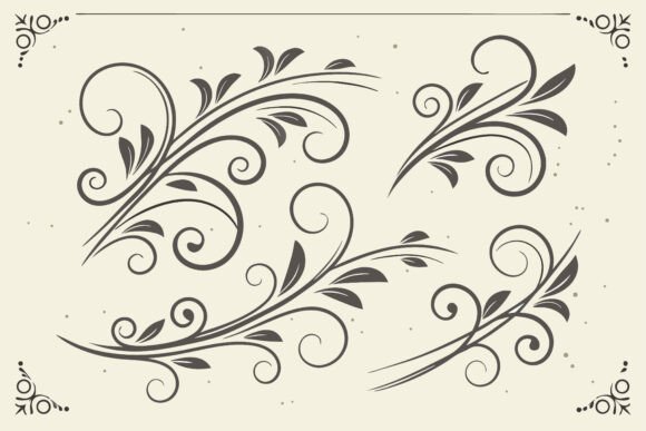 Elegant Floral Swirls on Cream for Graphics & Illustrations