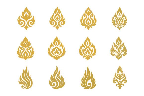 Elegant Golden Thai Floral Ornaments Graphics & Illustrations