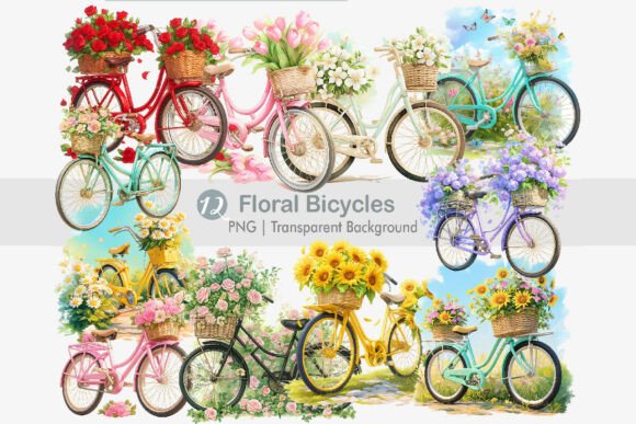 Floral Bicycles Clipart PNG Bundle: A Graphic Design Asset Review