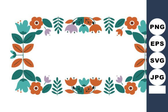 Floral Frame with Orange and Teal Flower Graphics for Illustrations