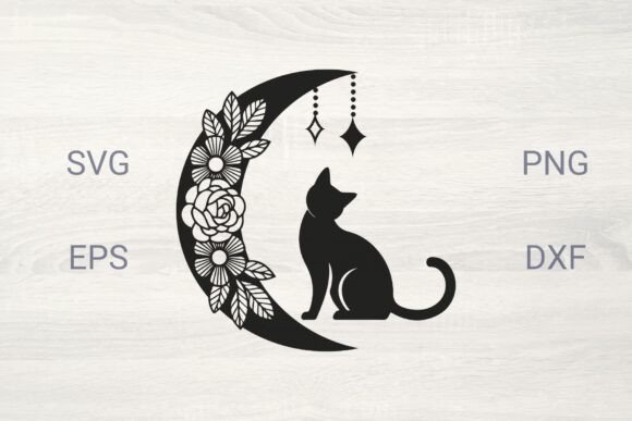 Floral Moon with Black Cat and Stars SVG Review