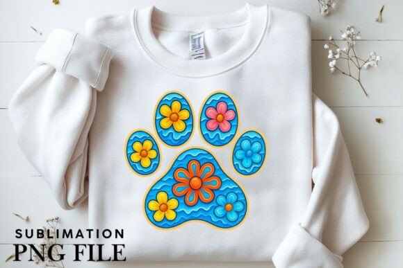 Floral Paw Print Png Design for T-shirts Graphics