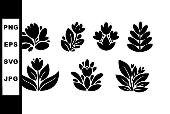 Floral Silhouettes Set with Black Botani Graphics and Illustrations