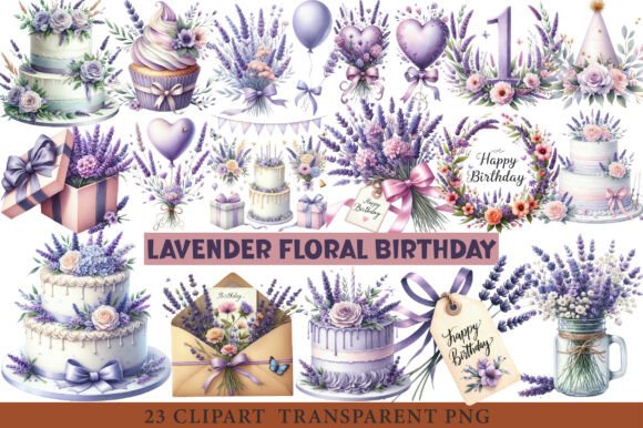 Lavender Floral Birthday Clipart