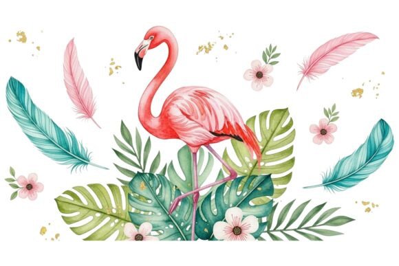 Pink Flamingo Tropical Floral Set: Graphics & Illustrations Review