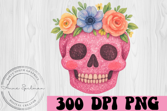 Pink Glitter Floral Skull Graphics & Illustrations Review