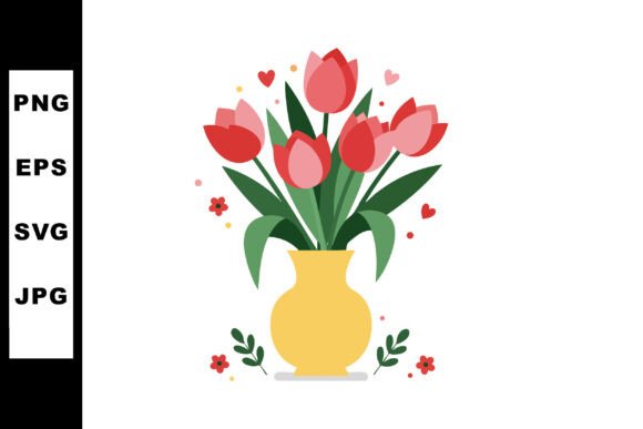 Red Tulips in Yellow Vase Floral Vector Graphics & Illustrations