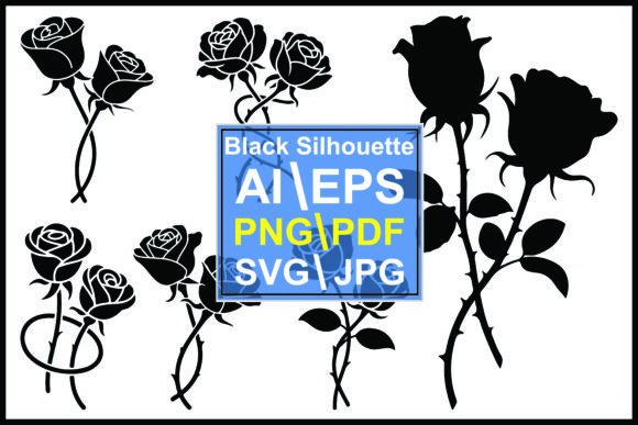 Silhouette Rose Floral Intertwined Stems: Premium Graphics and Illustrations