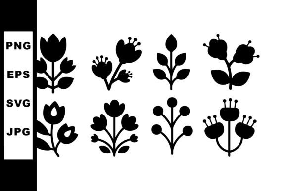 Simple Black Silhouette Floral Icon Set for Graphics and Illustrations