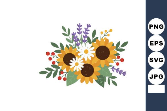 Sunflower and Daisy Floral Bouquet with Graphics & Illustrations