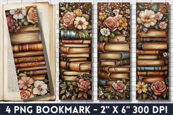 Vintage Floral Stack of Book Bookmark Graphics & Illustrations Review